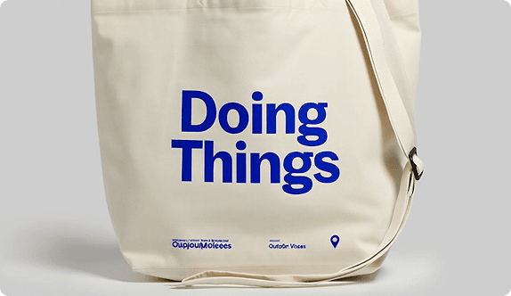 Doing Things brand tote bag showcase